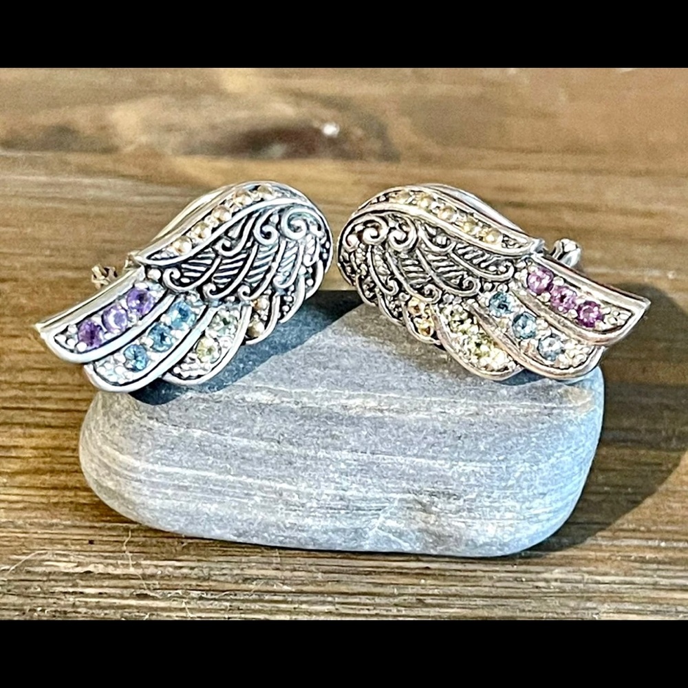 18k/925 Multigem Angel Wings Earrings